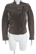 MANGO Giacca in pelle Donna Giacca Taglia IT 38 talpa-cachi stile classico