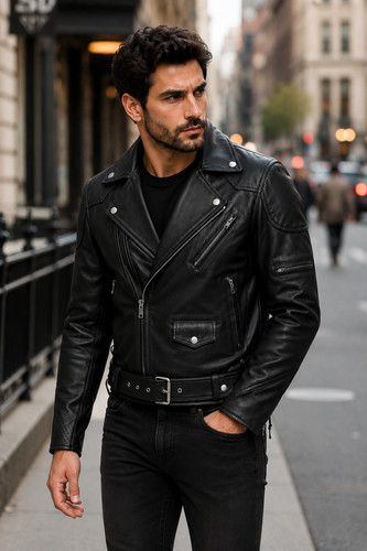 Giubbotto pelle uomo nero