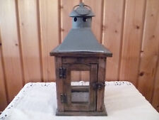 LANTERNA PORTA CANDELA CERO LEGNO VETRO LATTA USATA H 32 CM BASE 14X 14 CM LEGGI