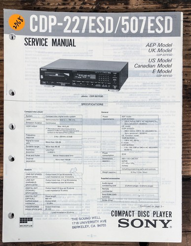 Sony cdp 227esd 507esd - sony, cdp-227esd
