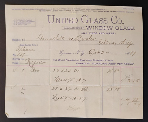 1889 united glass billhead - 1889,