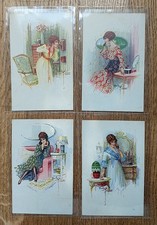 ART DECO NOVEAU LIBERTY SERIE DI 4 CARTOLINE DONNE DONNINE