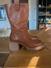 Elvio Zanon Stivali Stivaletti Tacco Medio Pelle Marrone Suola In Gomma N. 39