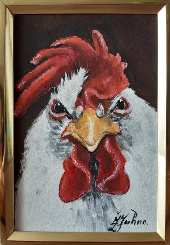 Gallo dipinto olio - gallo, ad