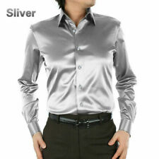 Uomo Finta Seta Raso Camicia a