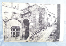 CARTOLINA FOTO VINTAGE 1910C UMBRIA SOUVENIR TODI PORTA MARZIA INSEGNA TABACCHI