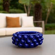Posacenere in Ceramica Artigianale 10x6 cm -Decoro Pigna Blu Smaltato