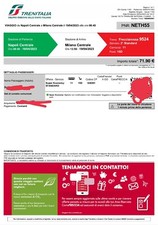 Biglietto Treno NAPOLI CENTRALE - MILANO CENTRALE invio via mail biglietto