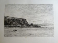 SCUOLA FRANCESE XIX EAU FORTE ORIGINALE MARINA ROCHER NORMANDIE BRETAGNE 1870