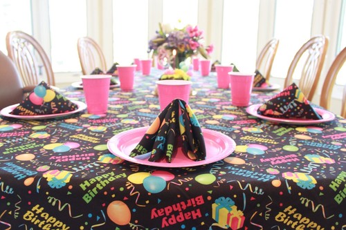 Tovaglia buon compleanno nera - compleanno,