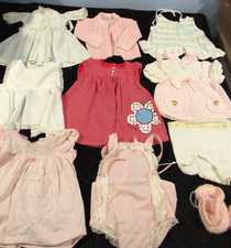 Lotto 10 vestiti bambola/bambina vintage taglia 3-6 mesi BELLISSIMI con pagliaccetto/ABITI