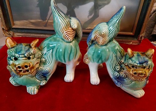 Maiolica vntg coppia cani - coppia,