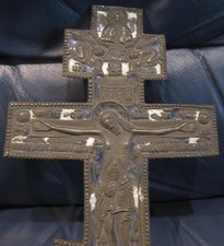 XIX secolo Antica grande croce russa in bronzo Cristo cm 35 x cm 18 da viaggio