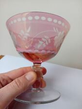 COPPA BICCHIERE CALICE HENRIETTE rosa antico cristallo inciso bordo oro