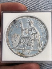 Monete Indocine Argento Chop Mark 1 Piastre inutilizzate 1899 Vintage Rare_Negozio LDP.