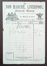 1888 The Bon Marché General Stores Royal Warrant Holders Liverpool Receipt