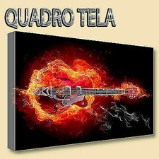 QUADRI MODERNI TELA XXL 200X125  MUSICA FUOCO VIOLINO CHITARRA ELETTRICA ARTE