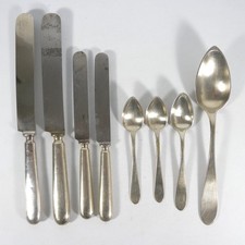 STOCK MISTO 8 ANTICHE POSATE COLTELLI CUCCHIAI ALPACCA ARGENTATA BERNDORF KRUPP