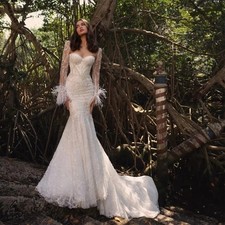 Abito da sposa sirena perla con maniche staccabili senza schiena scollo a V abiti da sposa