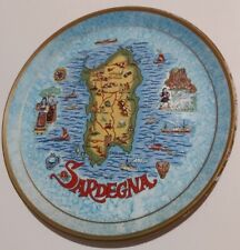 Piatto da Muro Parete Souvenir Sardegna Cartina Geografica Isola RARO CON ERRORI