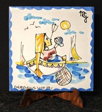 Mattonella in ceramica vietrese – Decoro naif – Firmata Daedalus Vietri Anni ’90