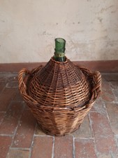 Damigiana antica, impagliata in vetro soffiato, primi 900.