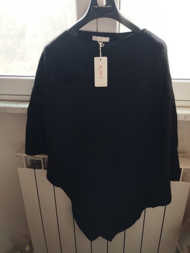 Poncho nero kiwi misto lana - nero,