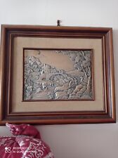 Quadro in legno con paesaggio lastra argento 925 vintage Q18