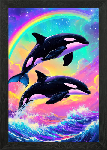 Orcas rainbow watercolor - rainbow,