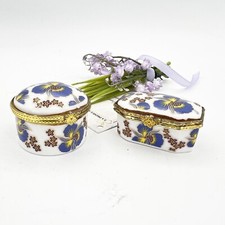 Antica Scatolina vintage in porcellana Set di 2 portagioie porta anelli pillole