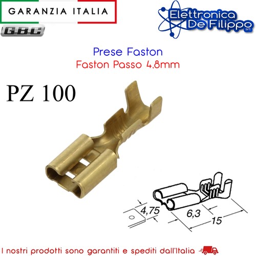 100 prese faston passo 8mm - prese, 4,8mm