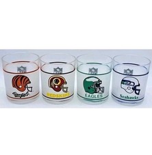 4 BICCHIERI DA COLLEZIONE MOBIL-FOOTBALL AMERICANO NFL-IN VETRO/GLASSES-VINTAGE