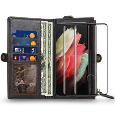 Magnetic Zip Leather Wallet