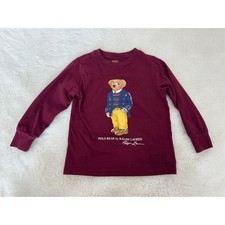 Polo Ralph Lauren ragazzo 2T manica lunga polo orsetto maglietta bordeaux orsetto classico