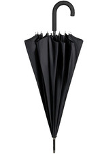 Ombrello Antivento Nero Grande Tinta Unita Manico Curvo in Legno Diametro 105 CM