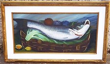 VINCENZO VOLPICELLI - PESCE, RICCI DI MARE E LIMONE- VECCHIO QUADRO DIPINTO OLIO
