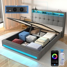 Letto imbottito 140x200 cm letto matrimoniale contenitore struttura letto con rete a doghe USB/LED