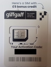 Giffgaff UK GB +44 scheda SIM 3 in 1 Nano Micro Standard Giff Gaff £5 credito gratuito