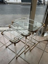 TAVOLINI IMPILABILI 70s OTTONE LUCITE ITALIAN DESIGN GLASS BRASS NESTING TABLES
