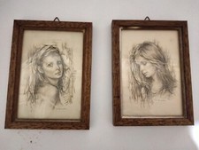 2 Quadri GIUSEPPE TARANTINO ritratti di modelle in cornice serigrafie 17x12 cm