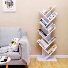 Libreria ad Albero Moderna Scaffale Salvaspazio a 9 Ripiani in Legno Porta Libri