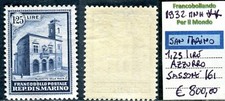 SAN MARINO 1932 1.25 lire azzurro sassone 161 MNH € 800 