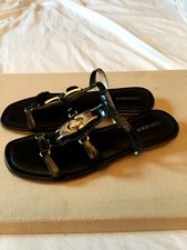 CESARE PACIOTTI LUSSO PELLE SANDALI BASSI NERO VERNICE ORIGINALE 39 EU 9 US 6 UK