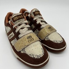 Scarpe Marc Ecko rosso rinoceronte marrone scamosciato/bronzo scrollwork donna 8,5 US Y2K VINTAGE