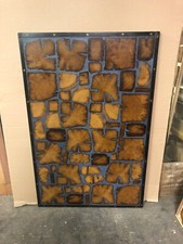 Piano per tavolo in rovere antico travi sezionate bordo in ferro industriale