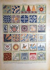 Stampa antica AZULEJOS NUMEROSI ESEMPI Spagna 1910 Antique map