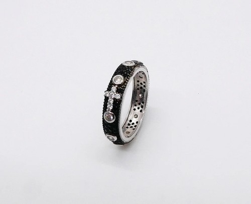 Anello rosario black rodium - anello,