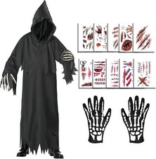 Costume tristo Mietitore Nero Halloween Carnevale Morte Abito Vestito adulti