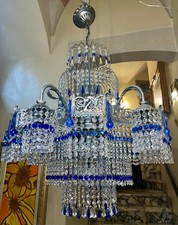 maestoso lampadario in swarovski trasparente e blu in stile Liberty Regency