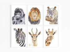 safari animals wall poster prints living room nursery bedroom theme decor